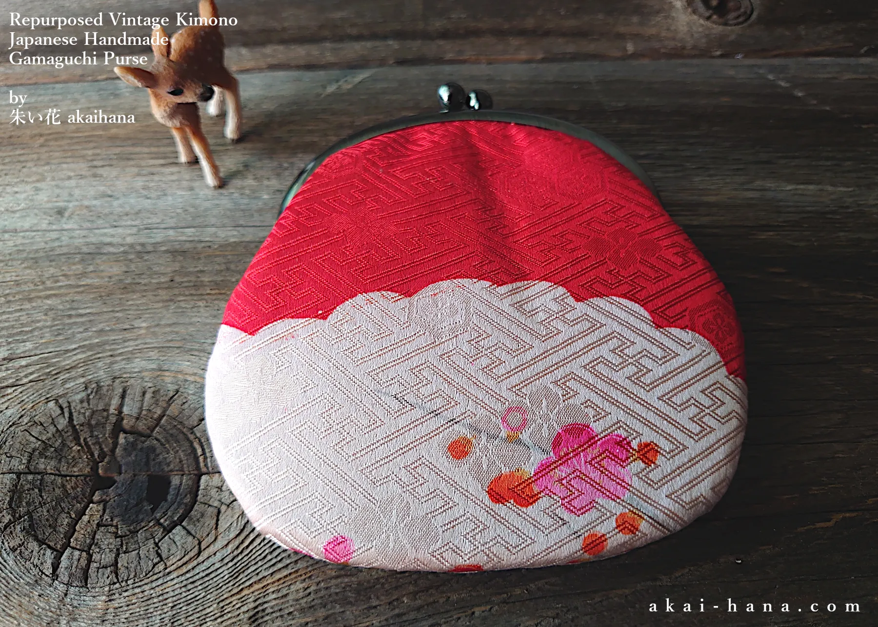 :: Clearance :: Repurposed Vintage Kimono Gamaguchi, Japanese Handmade Frame Purse ⦿gpjf0001