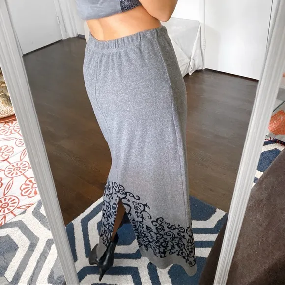 🍂 ELEGANT GREY BLACK HIGH WAIST WOVEN MAXI SKIRT!