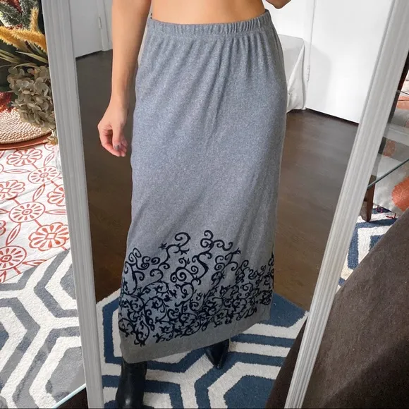 🍂 ELEGANT GREY BLACK HIGH WAIST WOVEN MAXI SKIRT!