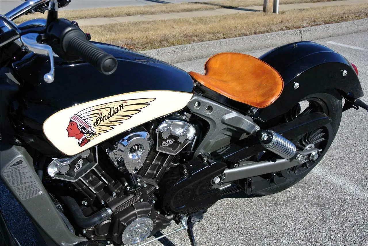 15x14" Brown Leather Spring Solo Tractor Seat Chopper Bobber Harley Sportster