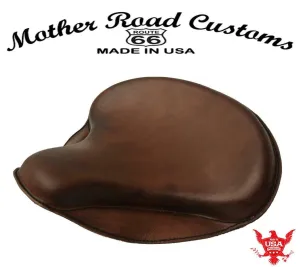 15x14" Brown Leather Spring Solo Tractor Seat Chopper Bobber Harley Sportster