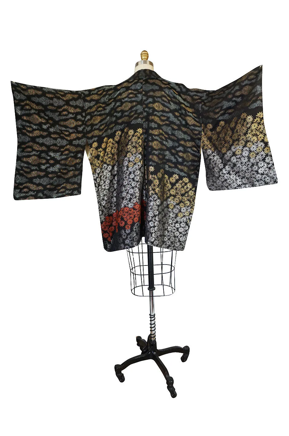 1950s Dramatic Multi Color Metallic Floral Kimono