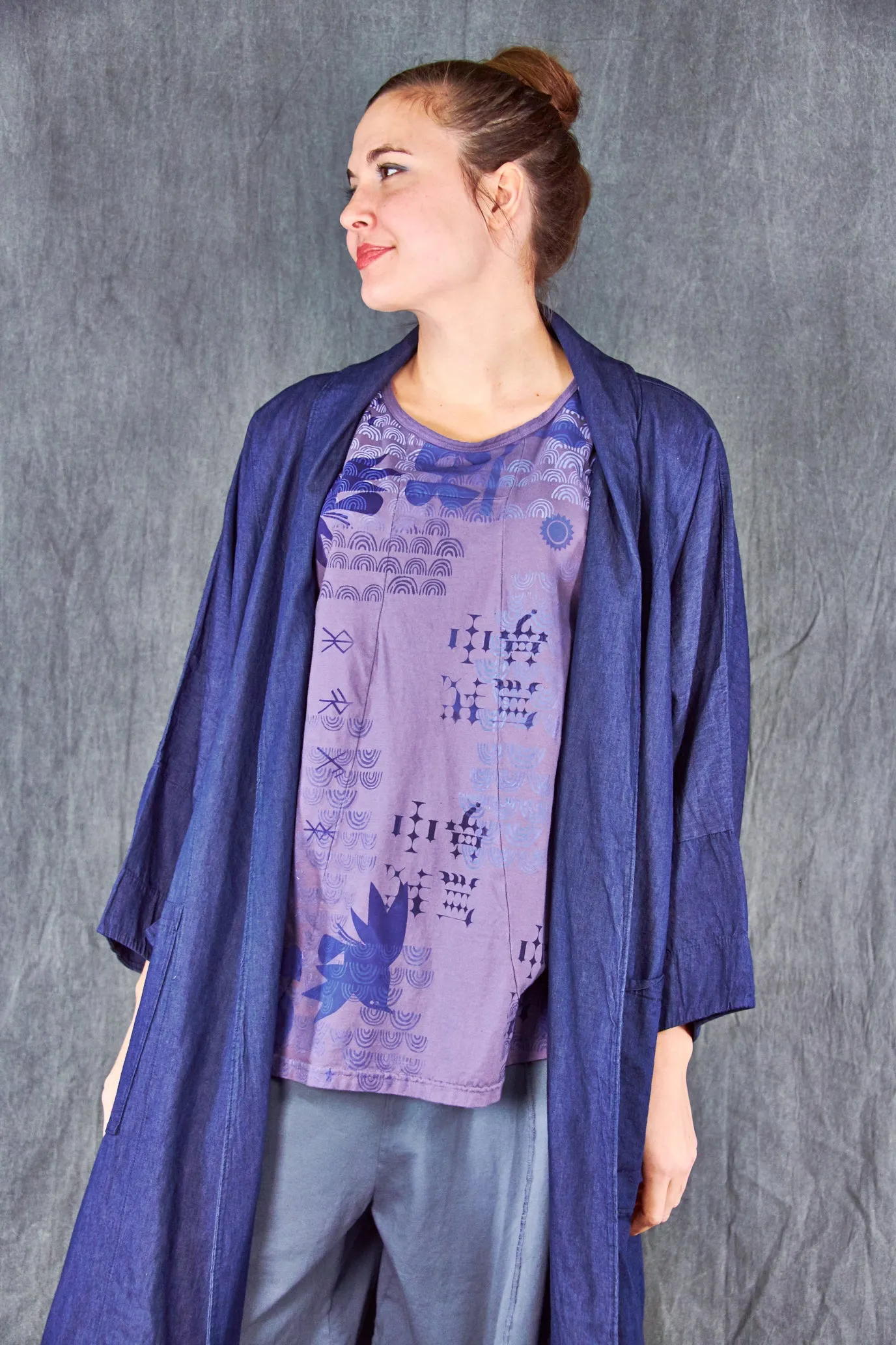 5276A-Long Tencel Denim Kimono-Blue Ink-Blues Garden