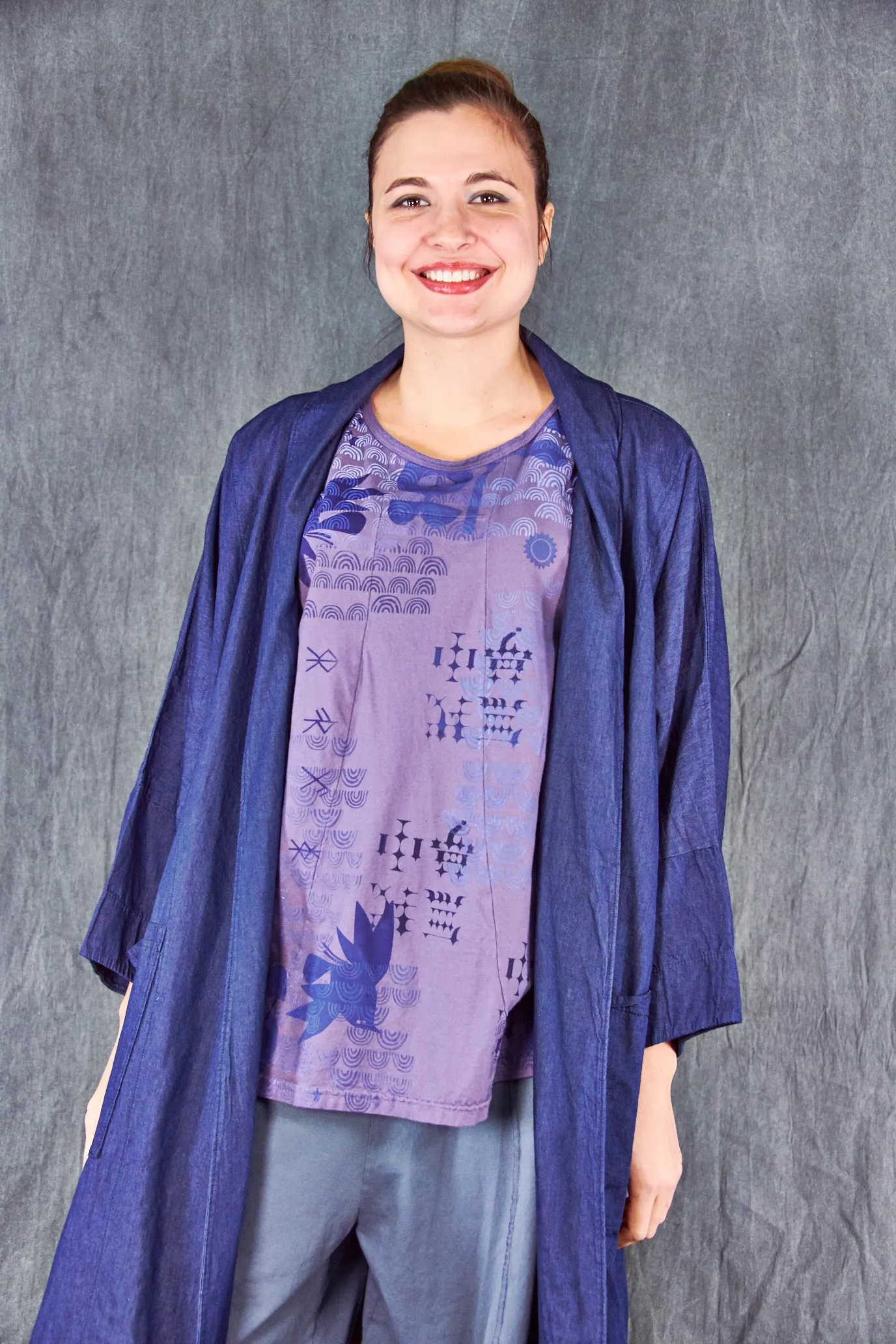 5276A-Long Tencel Denim Kimono-Blue Ink-Blues Garden