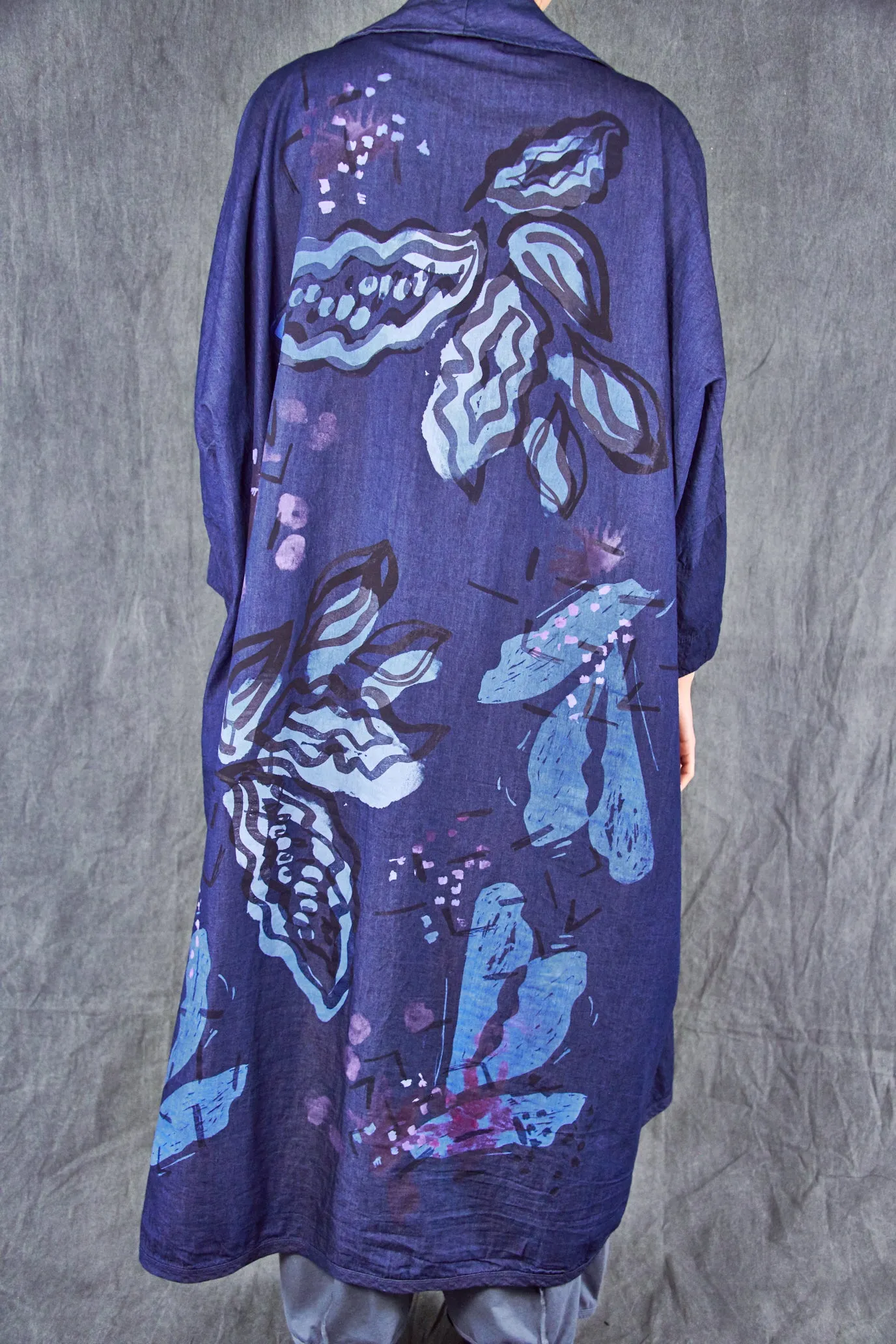 5276A-Long Tencel Denim Kimono-Blue Ink-Blues Garden