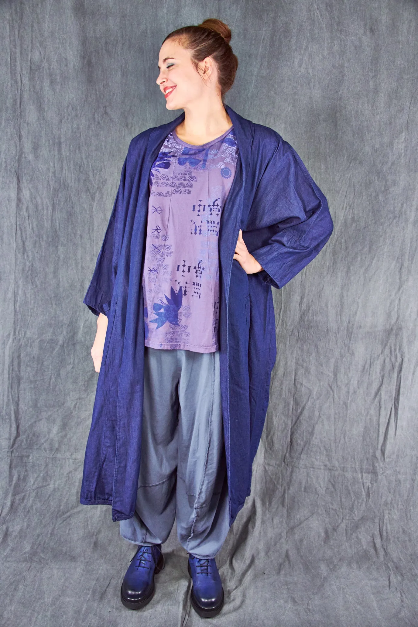 5276A-Long Tencel Denim Kimono-Blue Ink-Blues Garden