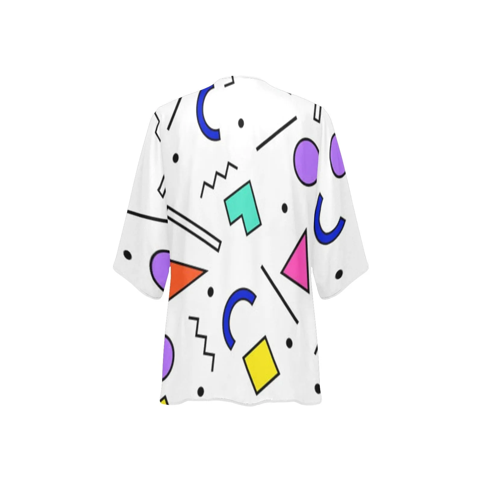 90s White Design Women's Kimono Chiffon Cover Up