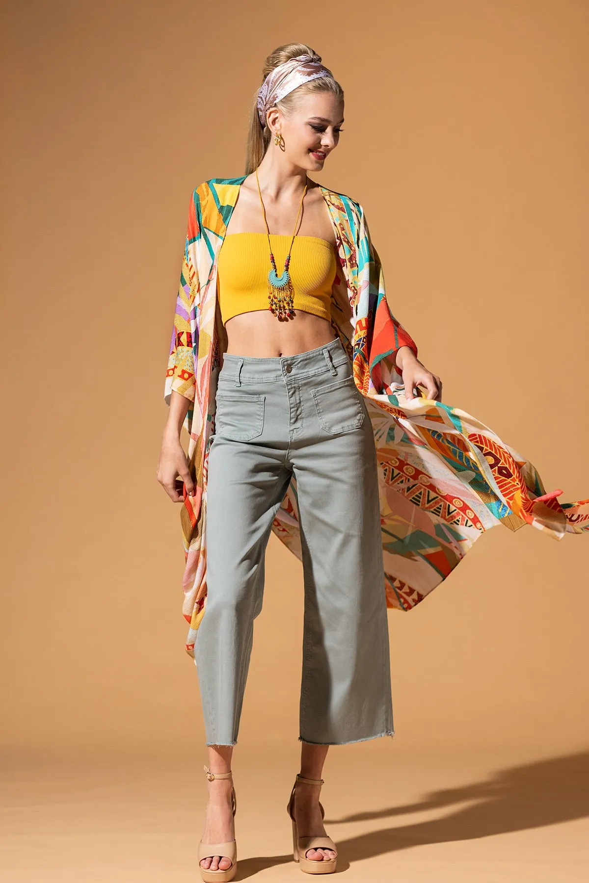 Abstract Tropics Lurex Kimono