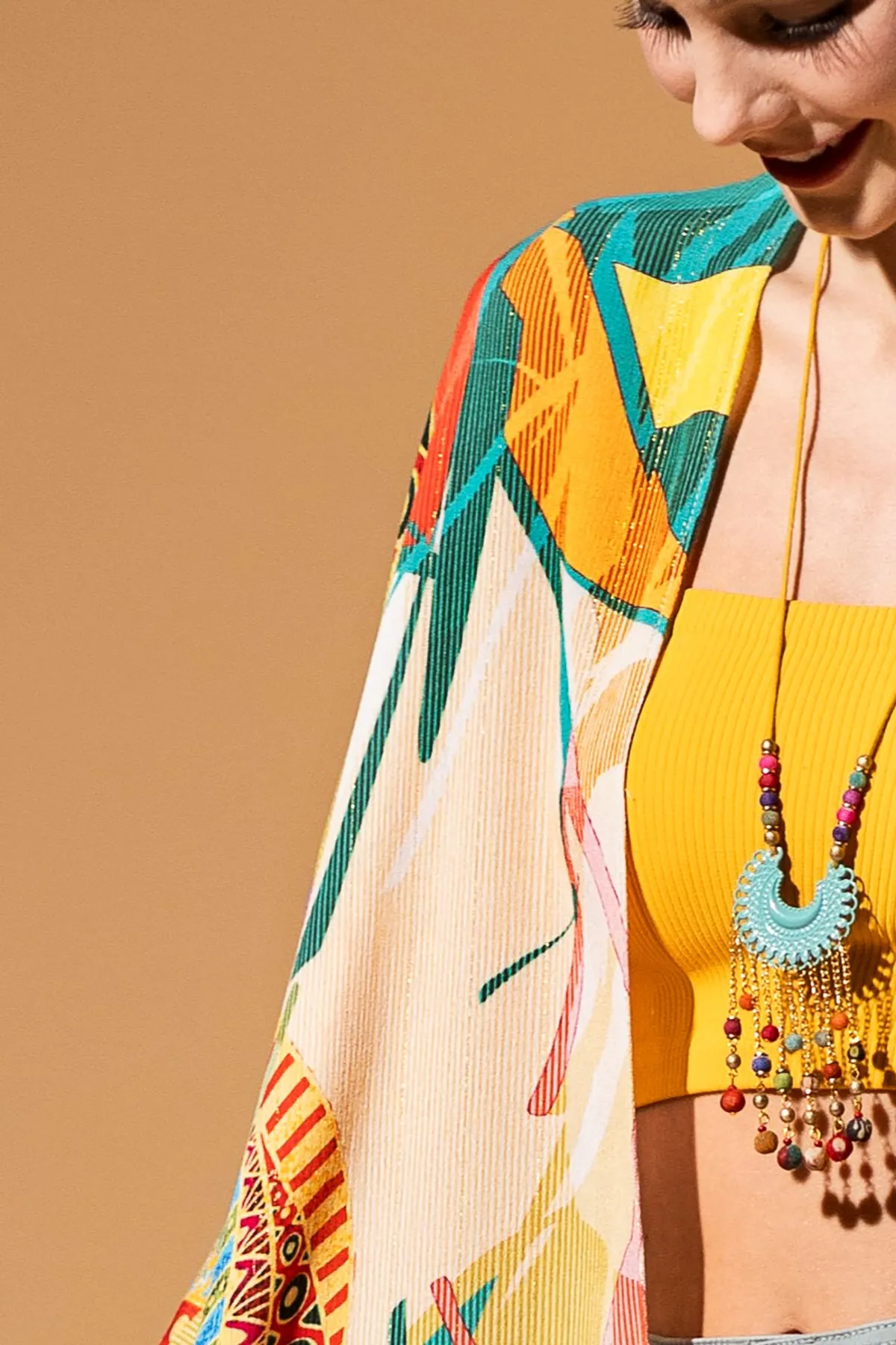 Abstract Tropics Lurex Kimono