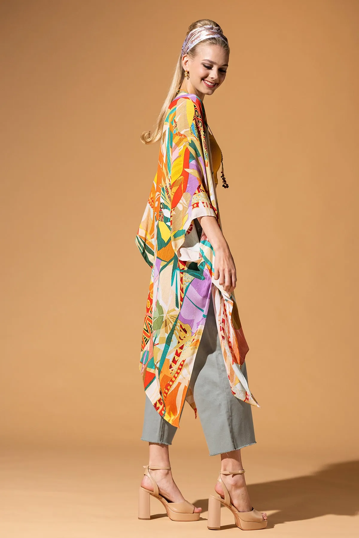 Abstract Tropics Lurex Kimono