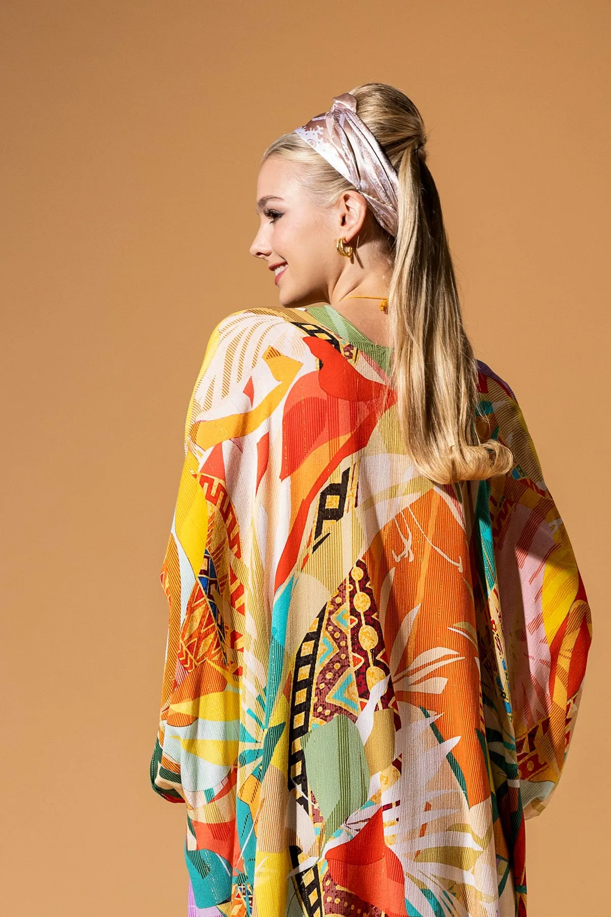Abstract Tropics Lurex Kimono