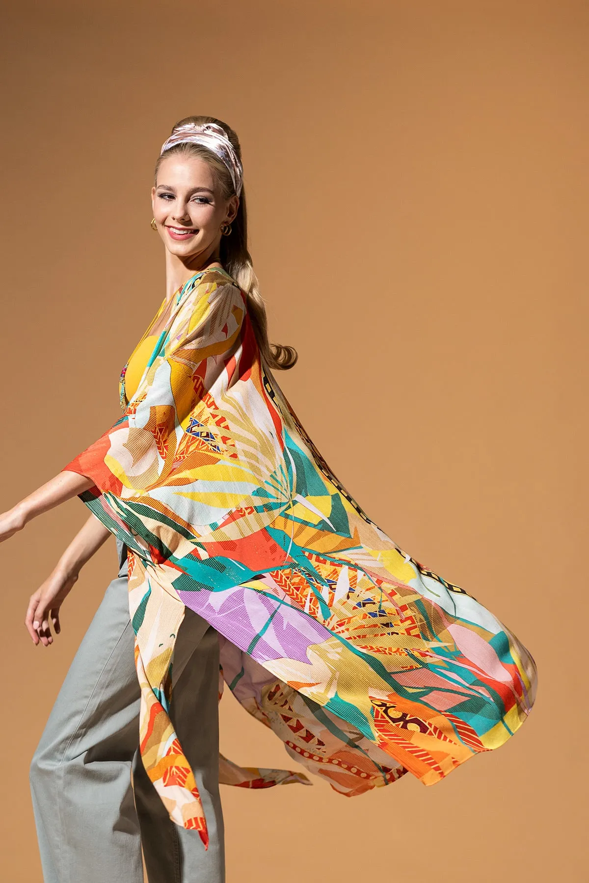 Abstract Tropics Lurex Kimono