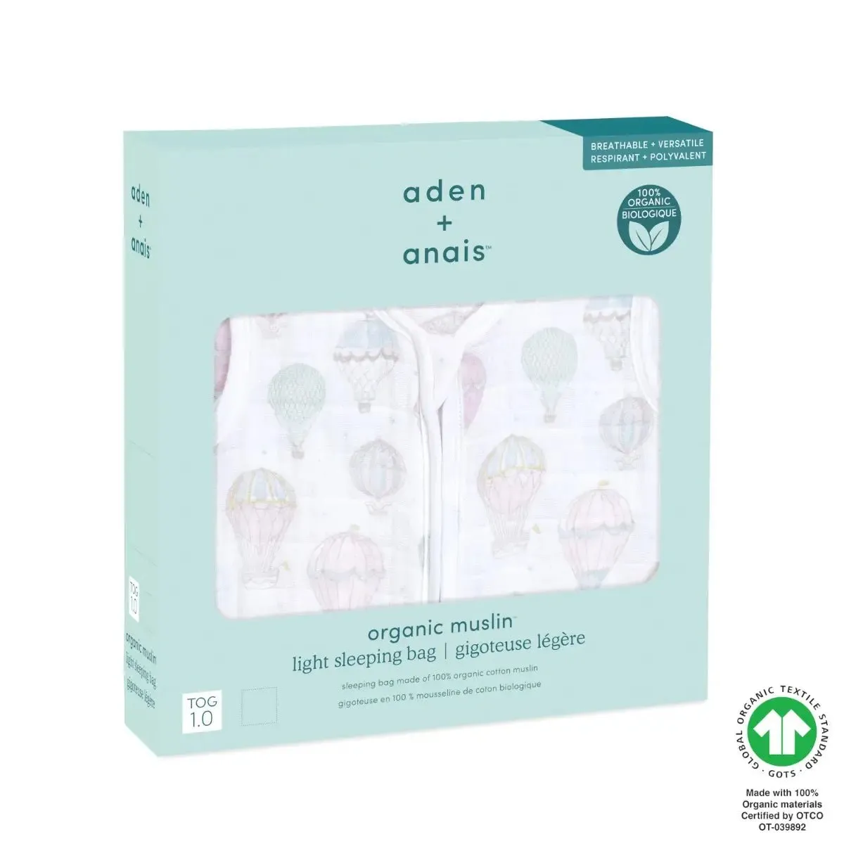 ADEN   ANAIS Organic Cotton Light Sleeping Bag 1.0 Tog - Above the Clouds