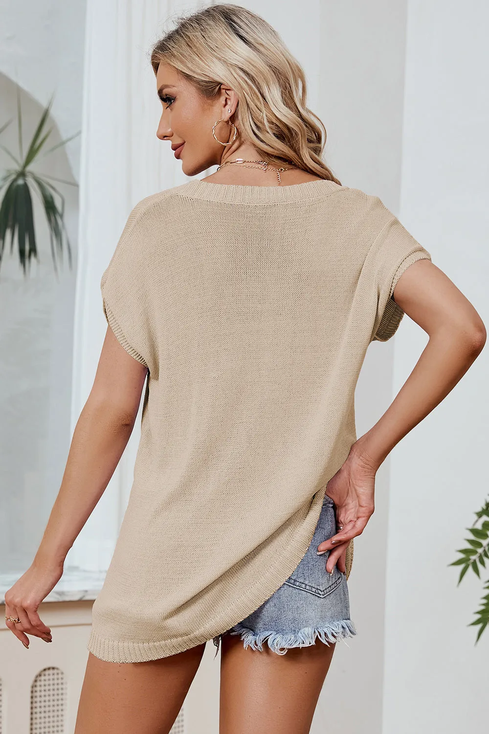 Allie color Block V-Neck Short Sleeve Knit Top