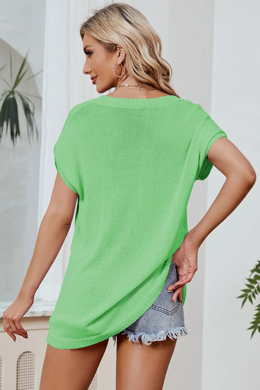 Allie color Block V-Neck Short Sleeve Knit Top