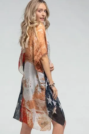 American Flag Kimono Cardigan with Vintage Look Election Outfit US Flag July 4 for Spring summer