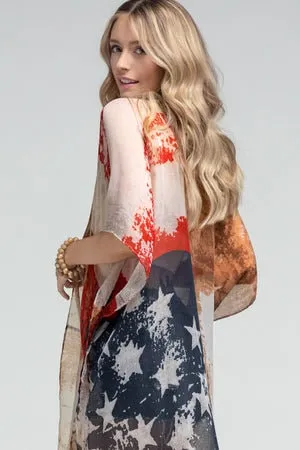American Flag Kimono Cardigan with Vintage Look Election Outfit US Flag July 4 for Spring summer