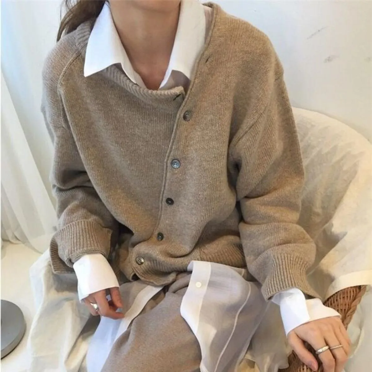 Amélie – Women’s Asymmetrical Buttoned Knit Cardigan