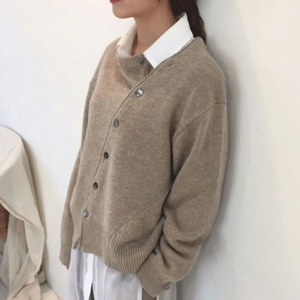 Amélie – Women’s Asymmetrical Buttoned Knit Cardigan