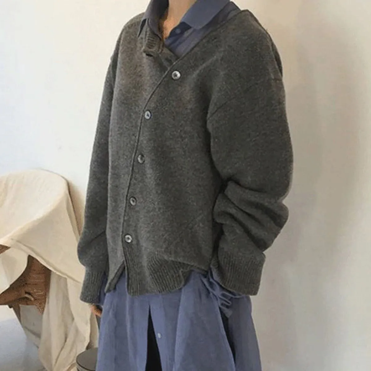 Amélie – Women’s Asymmetrical Buttoned Knit Cardigan