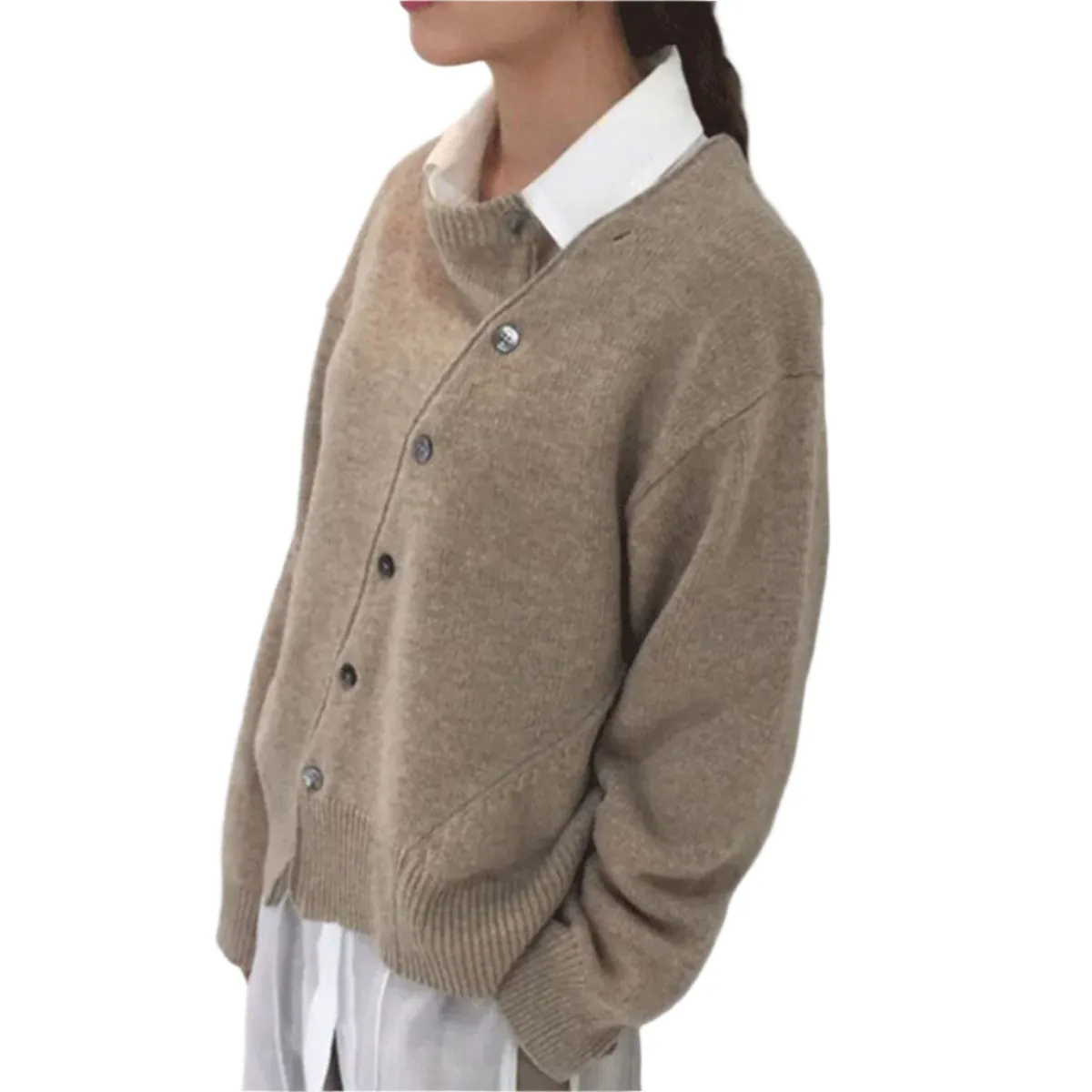 Amélie – Women’s Asymmetrical Buttoned Knit Cardigan