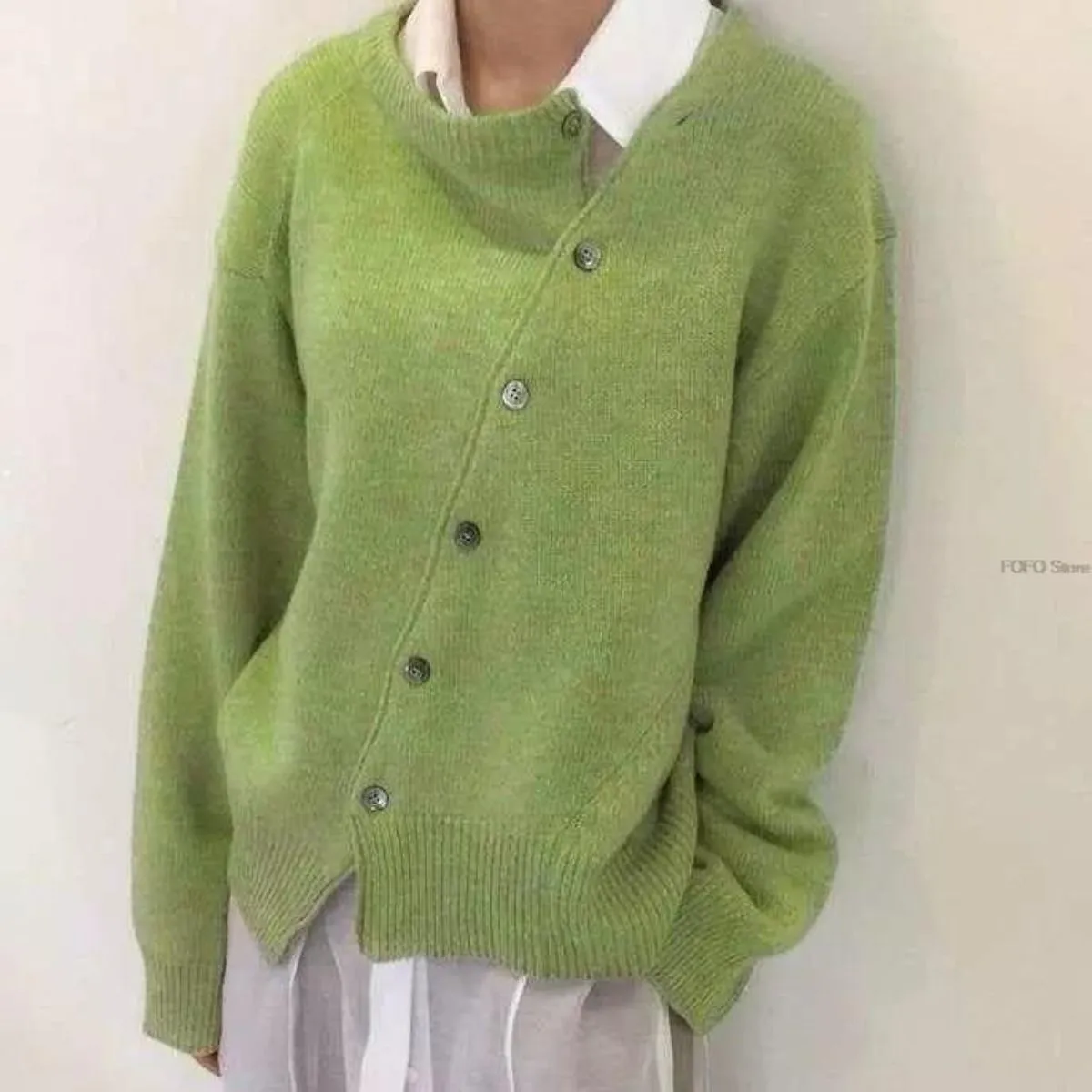 Amélie – Women’s Asymmetrical Buttoned Knit Cardigan