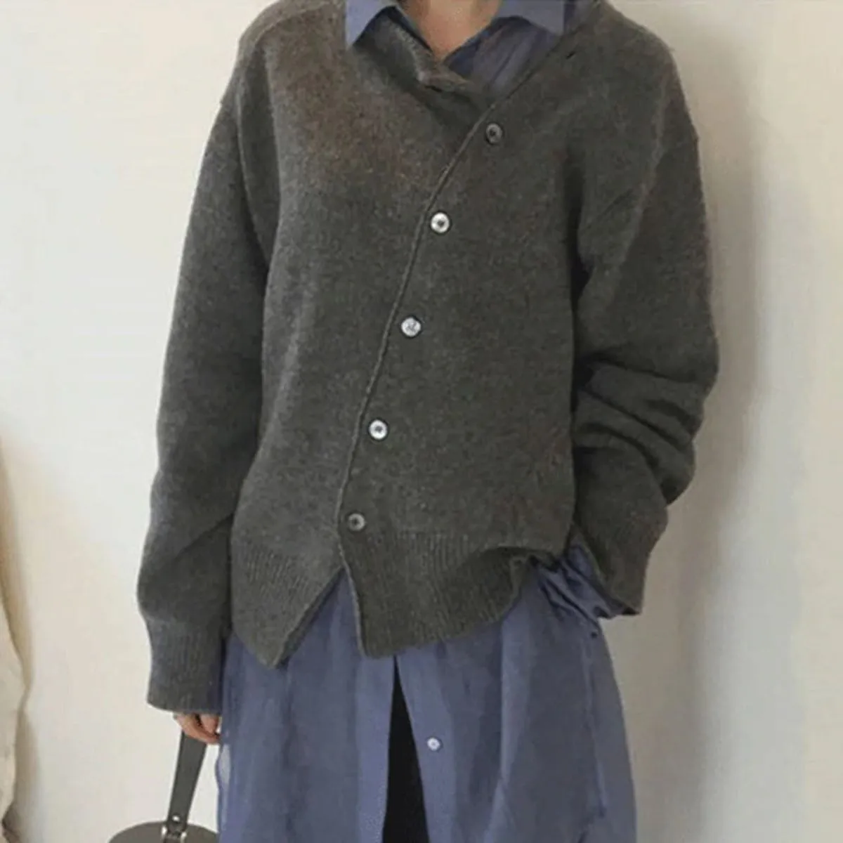 Amélie – Women’s Asymmetrical Buttoned Knit Cardigan