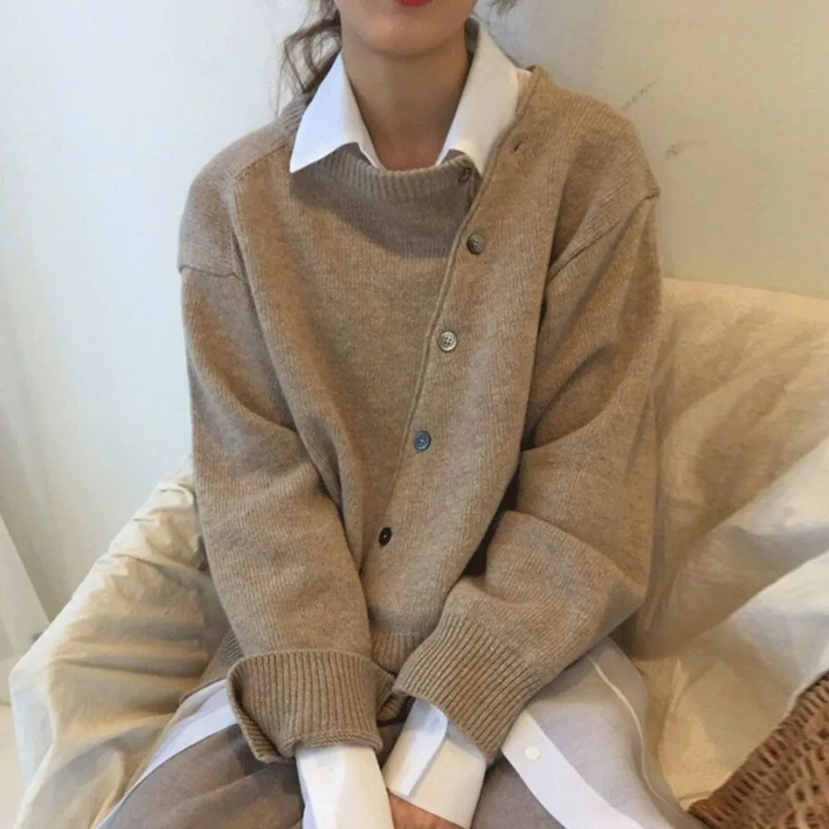 Amélie – Women’s Asymmetrical Buttoned Knit Cardigan
