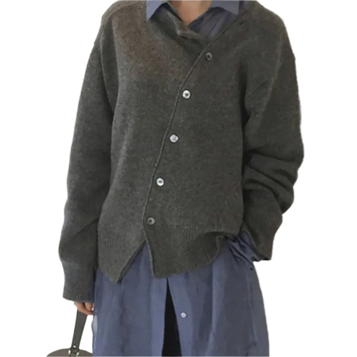 Amélie – Women’s Asymmetrical Buttoned Knit Cardigan