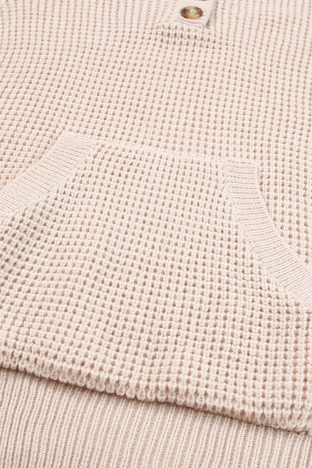 Apricot Waffle Knit Buttons Hooded Sweater with Pocket