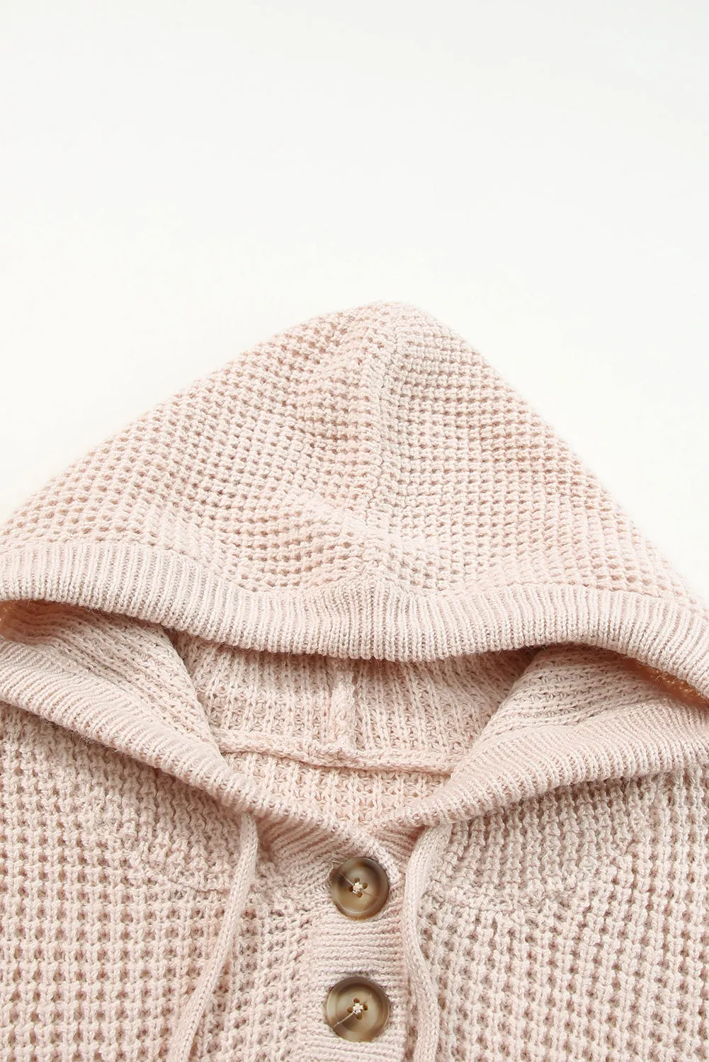 Apricot Waffle Knit Buttons Hooded Sweater with Pocket