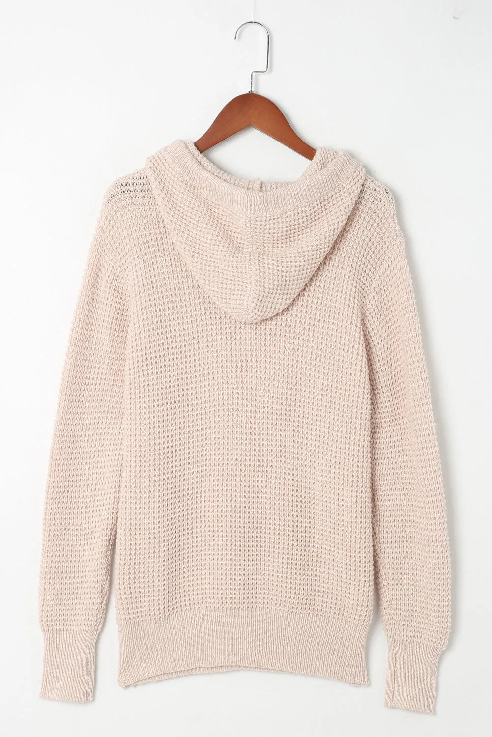 Apricot Waffle Knit Buttons Hooded Sweater with Pocket