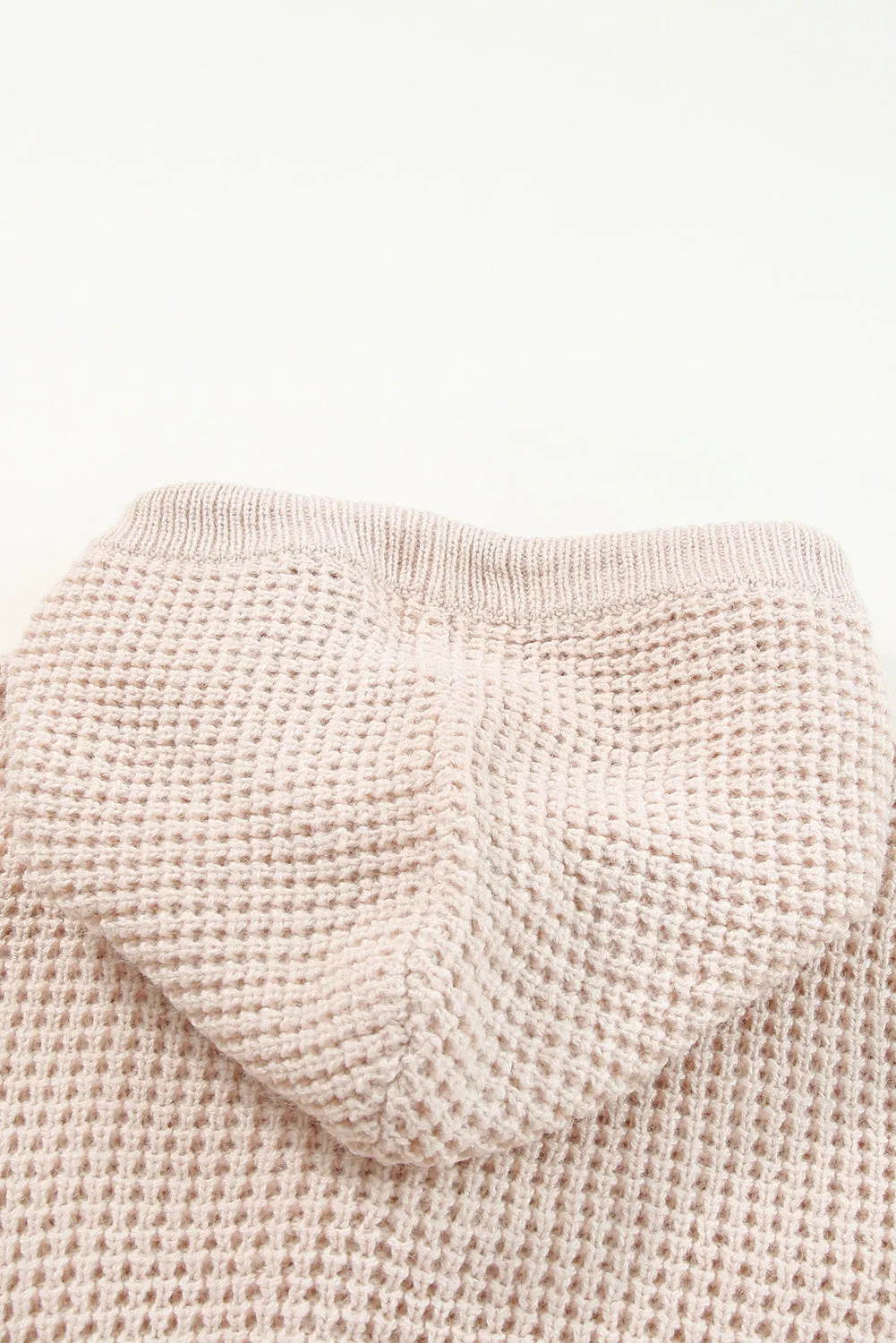 Apricot Waffle Knit Buttons Hooded Sweater with Pocket