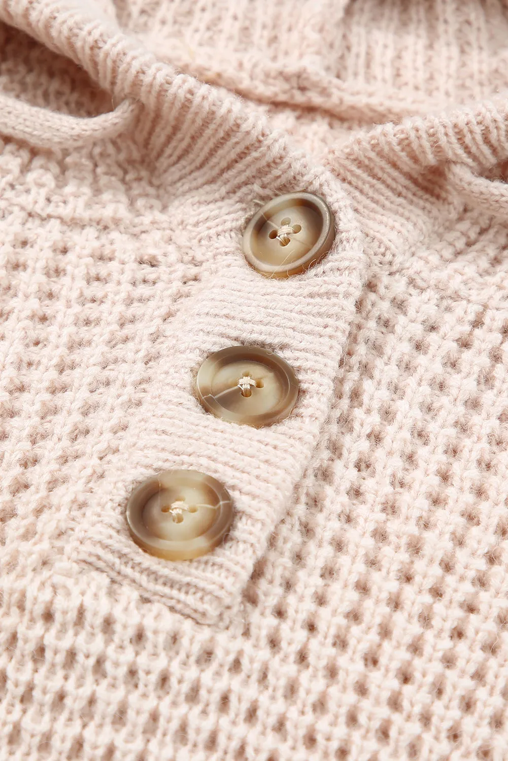 Apricot Waffle Knit Buttons Hooded Sweater with Pocket