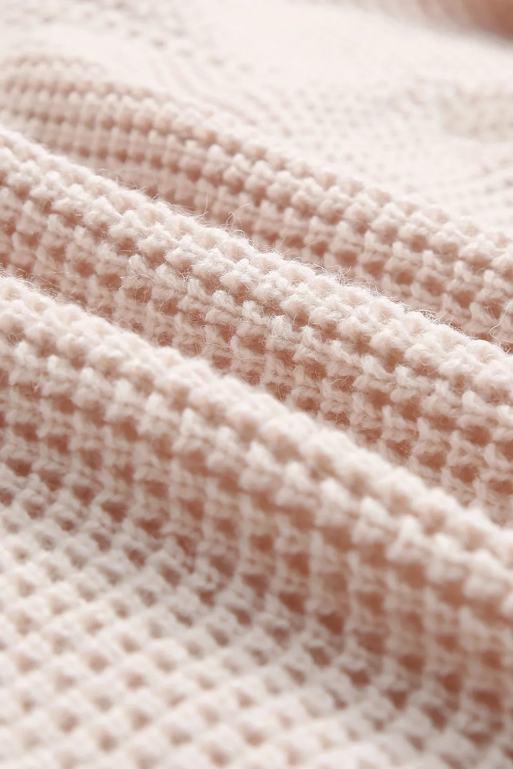 Apricot Waffle Knit Buttons Hooded Sweater with Pocket