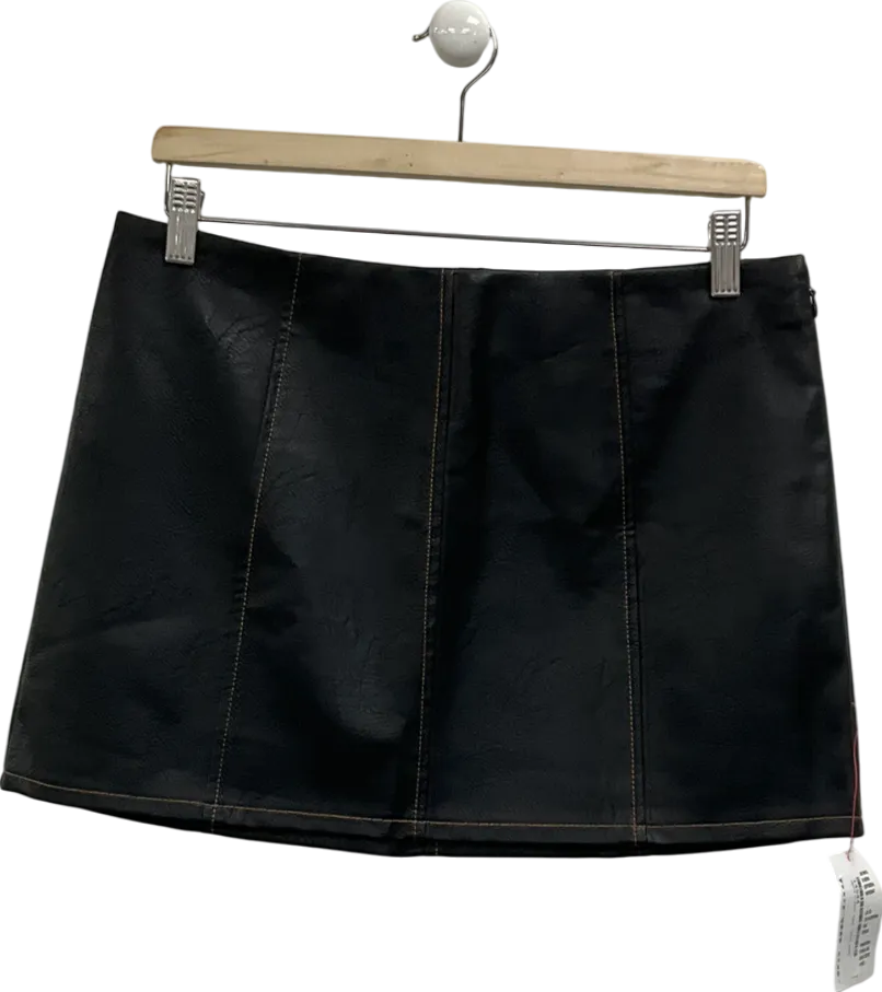 ASOS Black Contrast Stitching Leather Look Mini Skirt UK 10