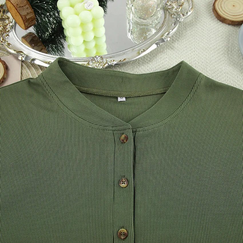 Autumn Knitted Sunken Stripe Casual Pajamas Set