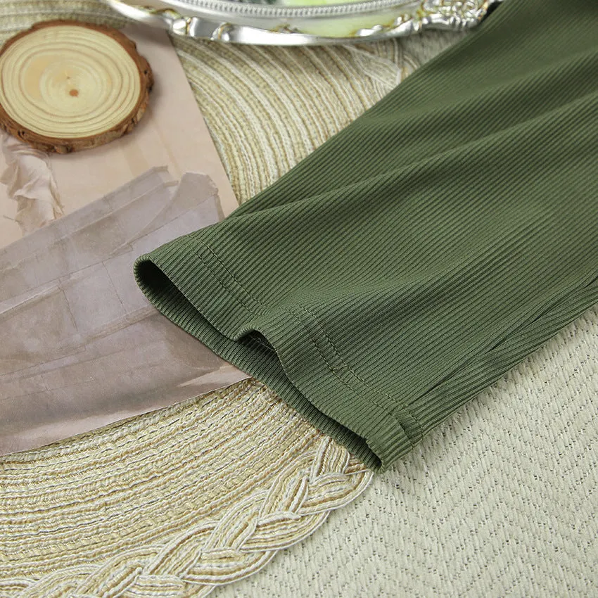 Autumn Knitted Sunken Stripe Casual Pajamas Set