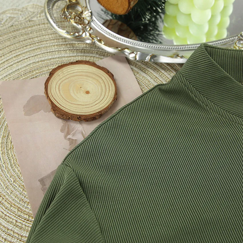 Autumn Knitted Sunken Stripe Casual Pajamas Set