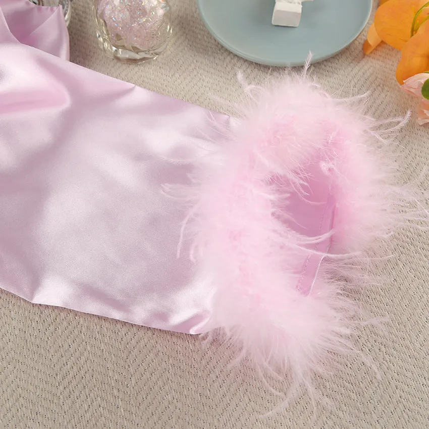 Autumn Pink Artificial Silk Feather Pajamas Two Piece Sets