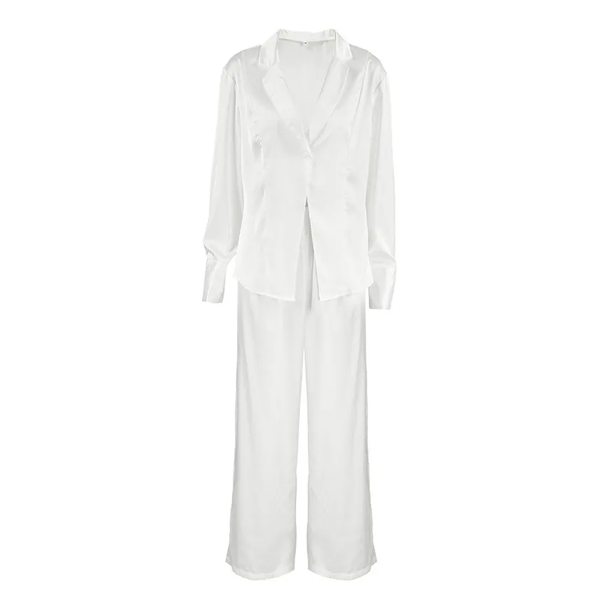 Autumn Satin Loose Cardigan Long Sleeved Pajamas Set