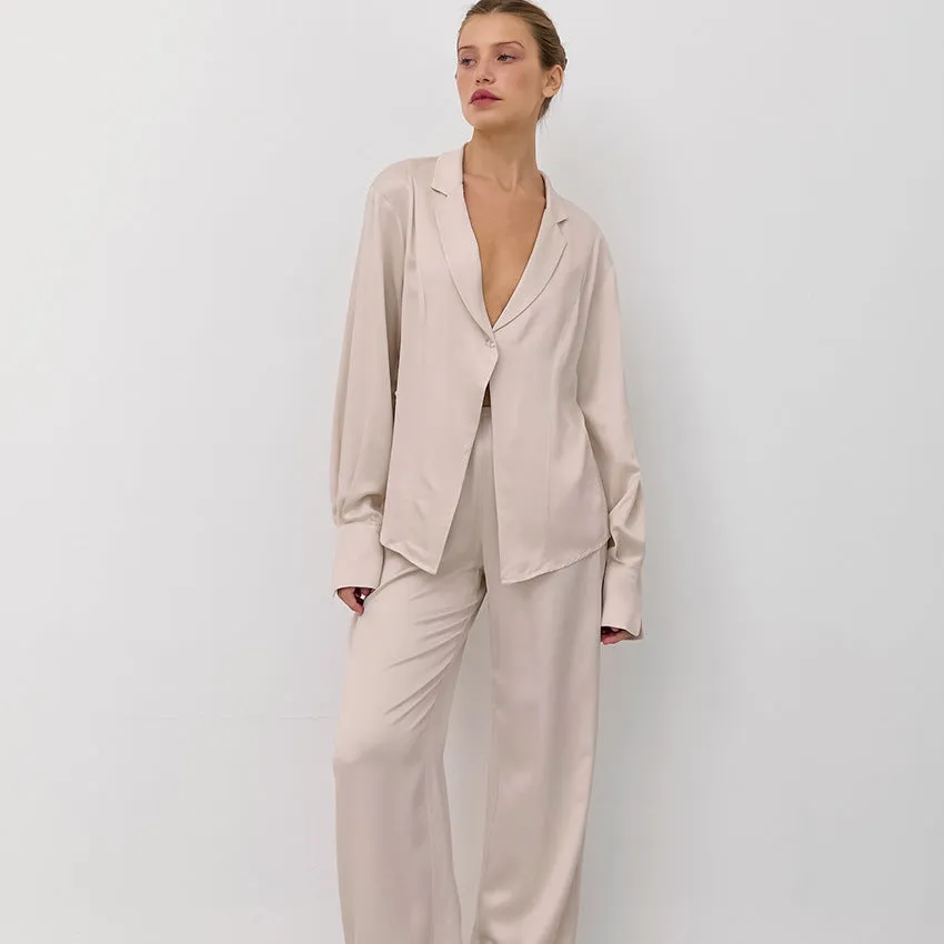 Autumn Satin Loose Cardigan Long Sleeved Pajamas Set