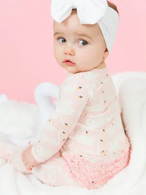 Baby Girls Swan Lake Dream Bamboo Viscose Footed Ruffle One Piece Pajama
