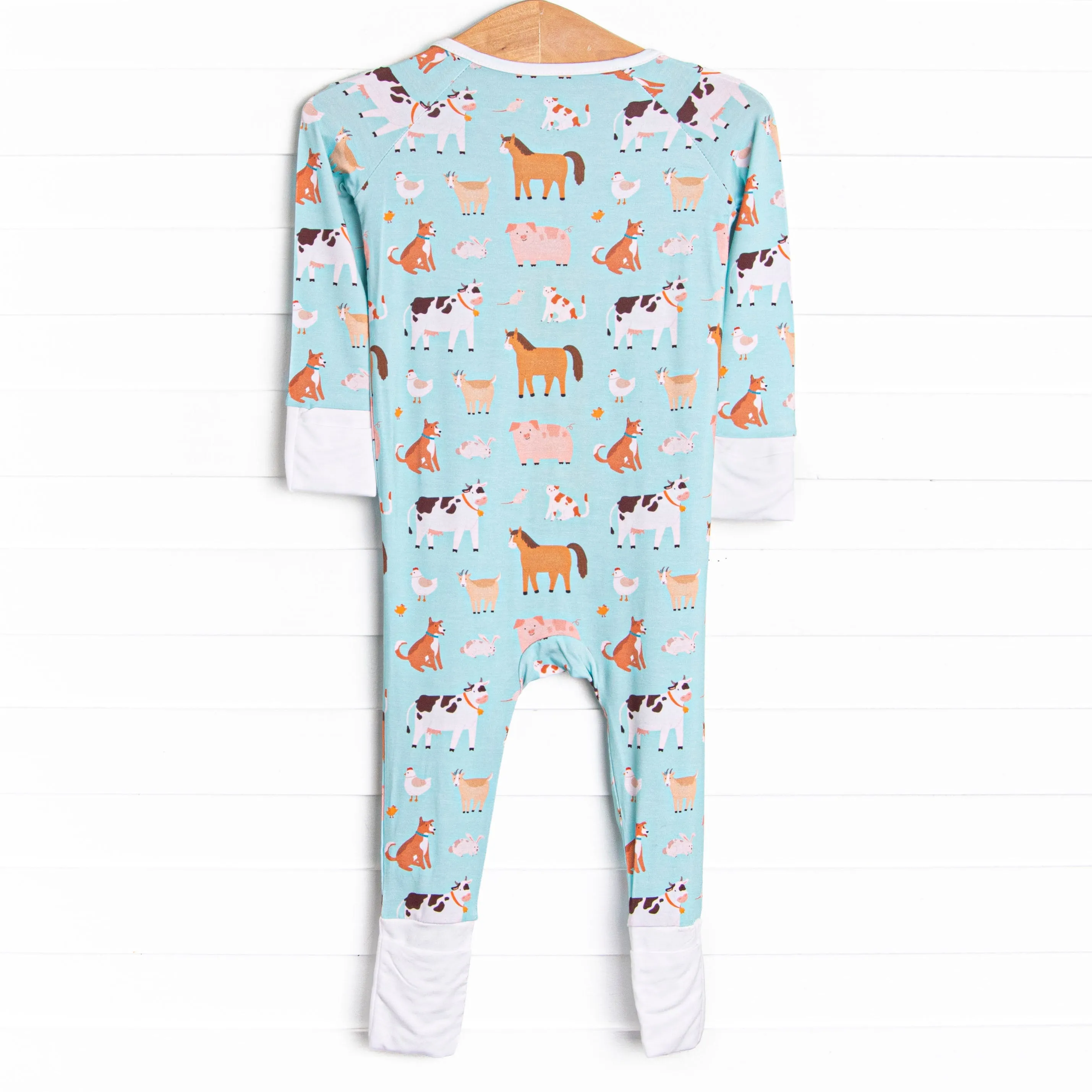 Barnyard Bedtime Bamboo Zippy Pajama, Green