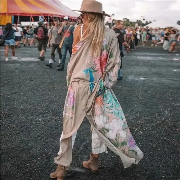 Beautiful boho nude or blue Peacock kimono