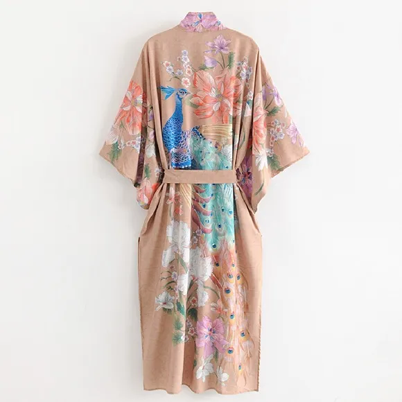 Beautiful boho nude or blue Peacock kimono