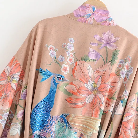 Beautiful boho nude or blue Peacock kimono