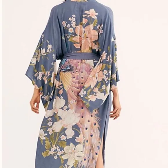 Beautiful boho nude or blue Peacock kimono