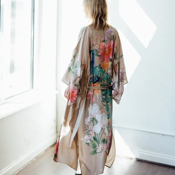 Beautiful boho nude or blue Peacock kimono