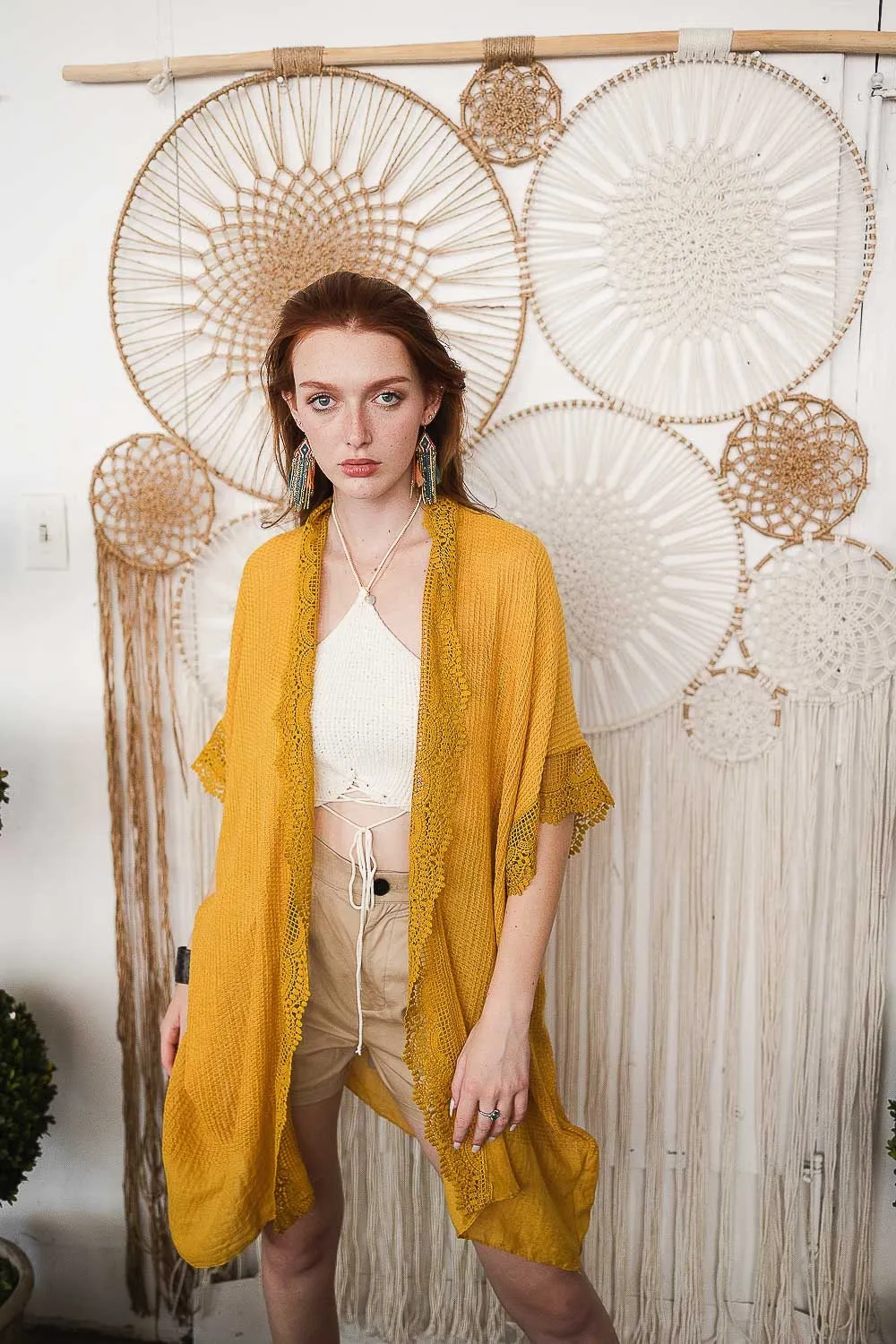 Beige Lace Kimono Duster